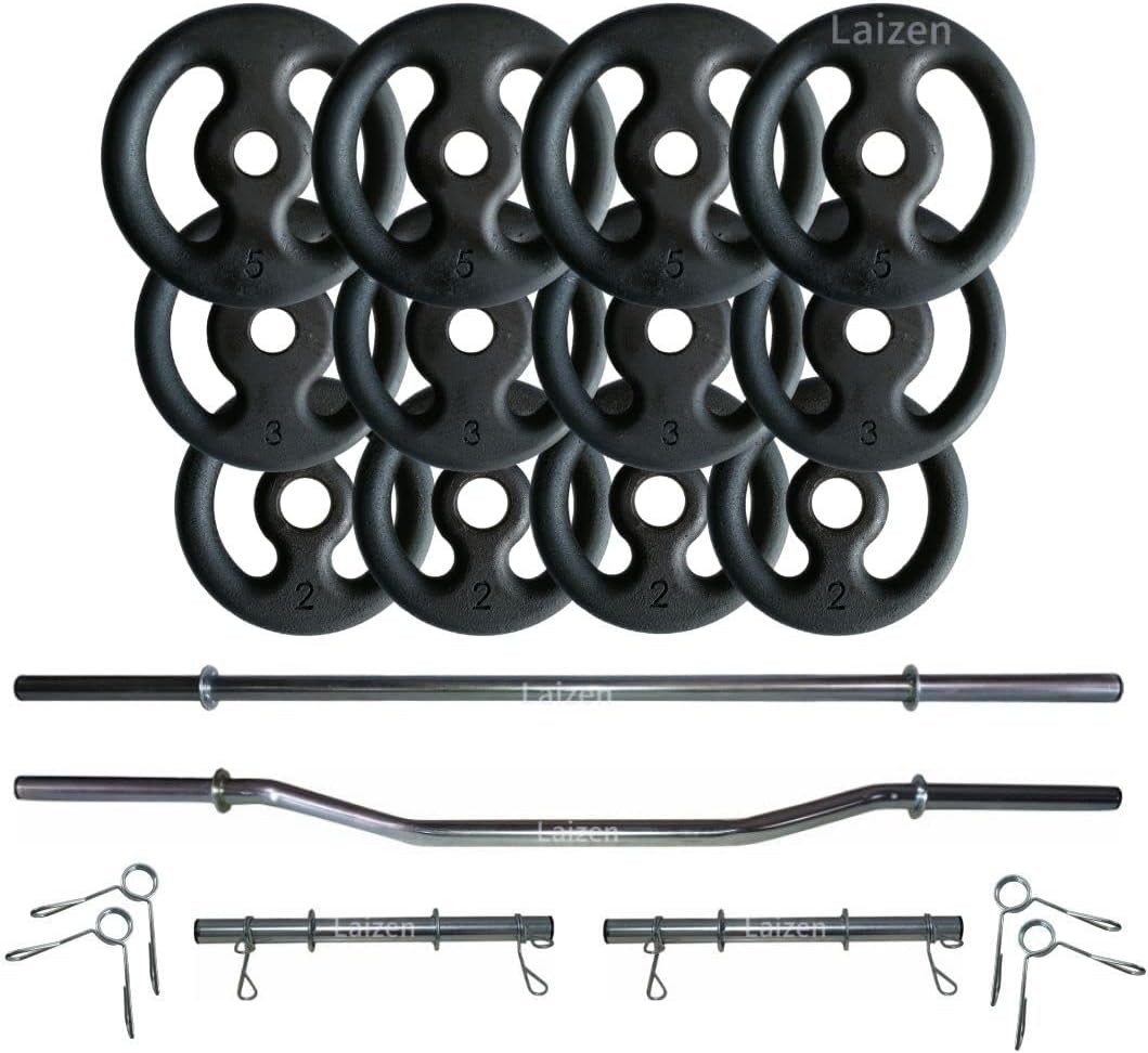 Kit de musculação Laizen 40kg Anilhas + 2 Barras 40 + Barra 150 + Barra W