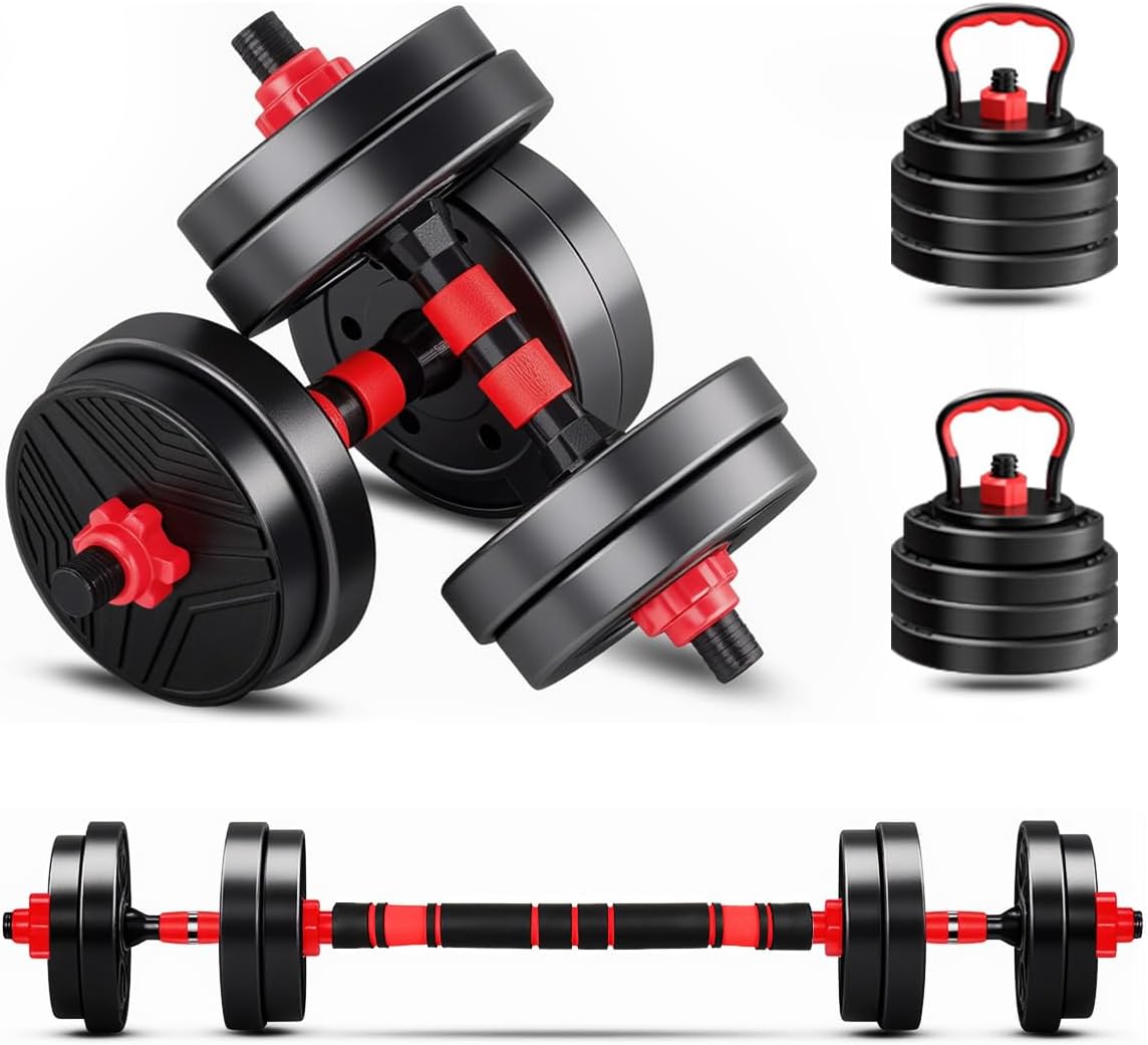 Kit Haltere 6 em 1 Ajustável para Musculação - 15kg Preto - Multifuncional com Barra e
