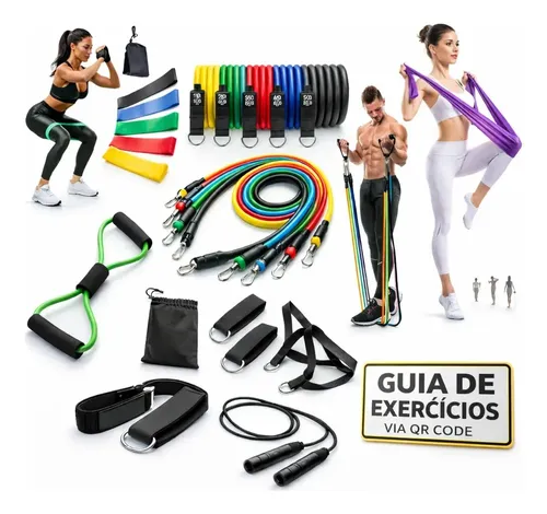 Kit 20 Itens: Elasticos Extensores + 5 Mini bands + 1 Crosstube + 1 Thera Band + 1 Corda de