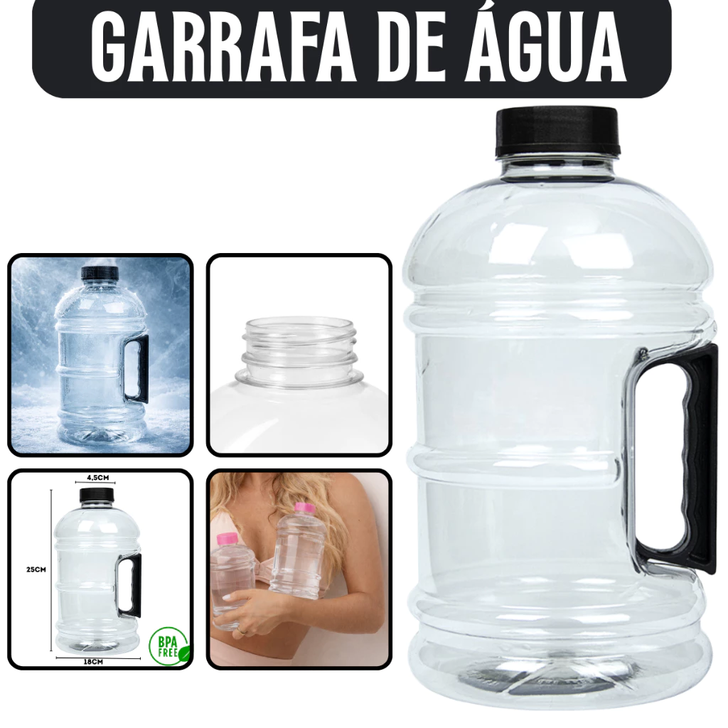 Garrafa De Água 1.8L Galão Squeeze Com Alça Academia Funcional Crossfit Esportes Livre De