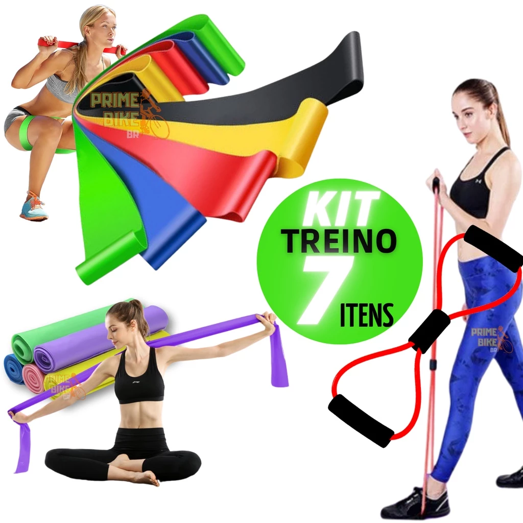 Kit 5 Elástico Treino Mini Band + Faixa Elástica Thera Band + Elástico Exercício Extensor