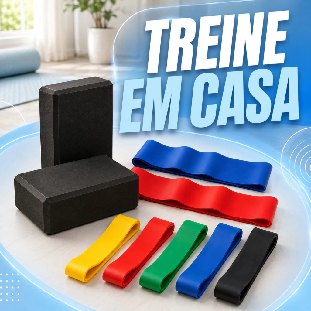 Kit Yoga Completo 2 Blocos + 2 Faixas + 5 Minibands Estabilidade Alongamento Treino e Força