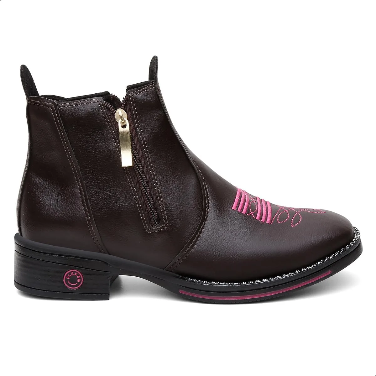 Bota Botina feminina texana country com zíper ou elástico