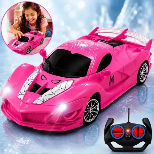 Carrinho Controle Remoto Rosa Bateria Recarregável Luz LED