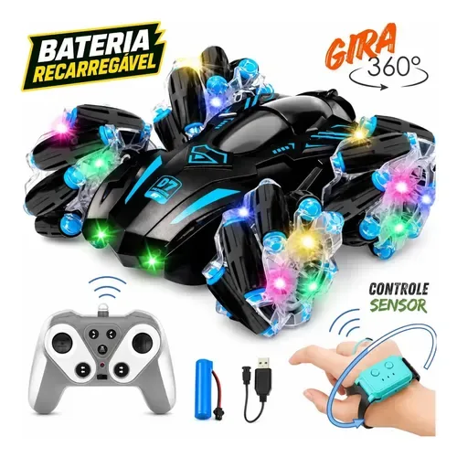 Carrinho de Controle Remoto Recarregável Tração 4x4 Rápido Gira 360