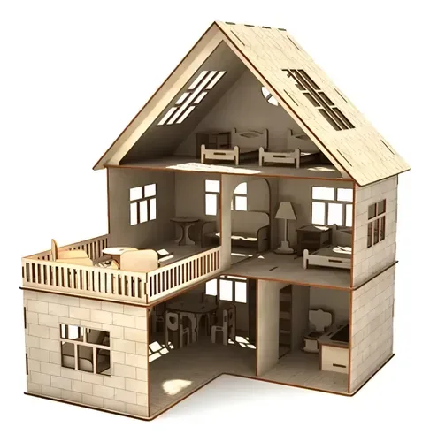 Casinha De Boneca Mdf + 30 Móveis Brinquedo Meninas