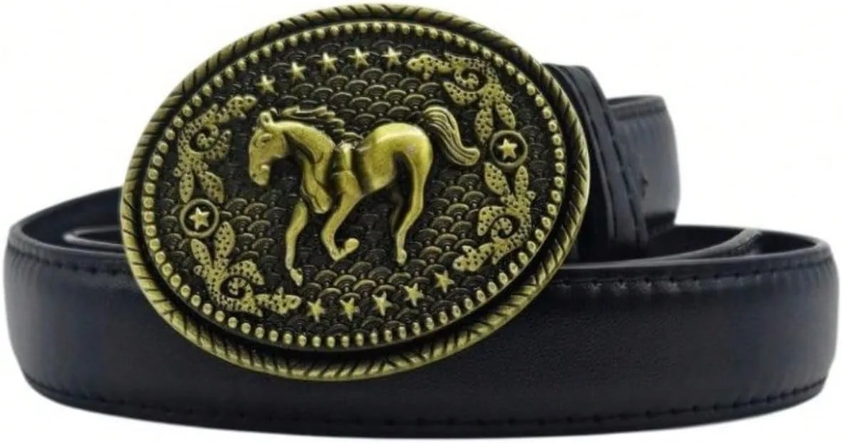 Castela Cinto Country Unissex preto com cavalo em bronze