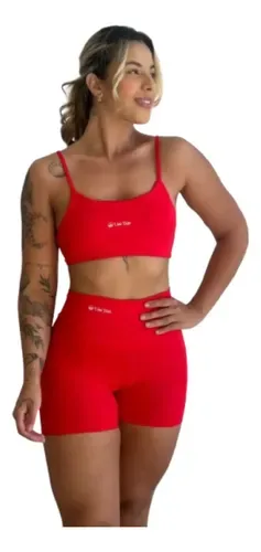 Conjunto Fitness Virginia Top + Shorts Meia Coxa Cintura Alta