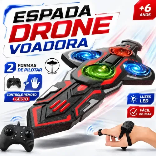 Espada Drone Voadora de Controle Remoto com Luzes e Bateria Recarregável