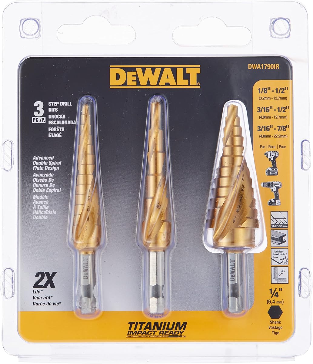DEWALT DWA1790IR 3-Piece IMPACT READY Step Drill Bit Set