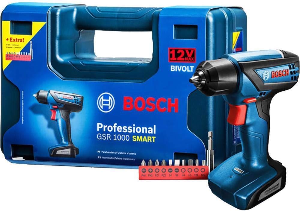 Bosch Parafusadeira Furadeira a bateria GSR 1000 Smart 12V com 10 bits e maleta