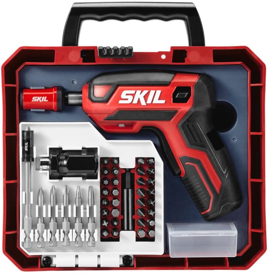 SKIL Chave de fenda de pistola recarregável 4V sem fio com conjunto de 42 peças, carregador USB