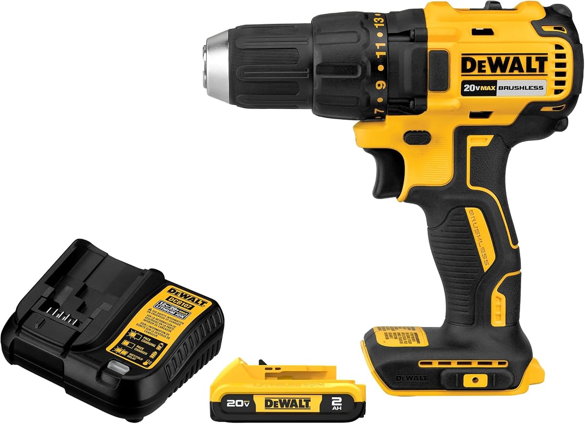 DEWALT 20V MAX Furadeira e Parafusadeira Sem Fio, 1,27 cm, 2 Velocidades, Bateria XR 2.0 Ah e