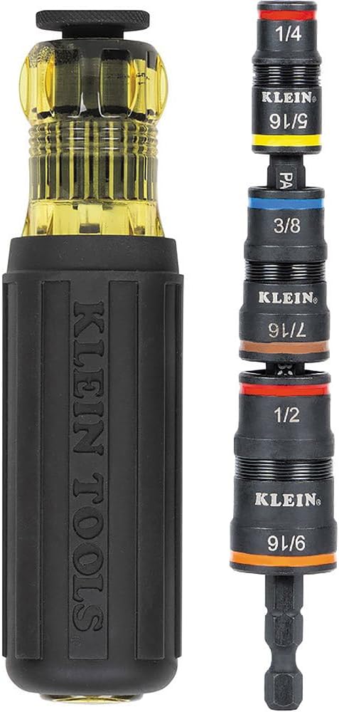 Klein Tools Chave de impacto 32910, conjunto de soquete de impacto SAE 7 em 1 com alça, soquete