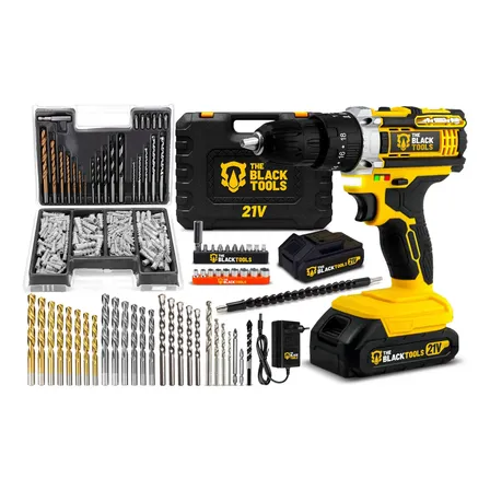Parafusadeira Furadeira De Impacto Profissional 21v Tb21pw Com Kit Brocas E Buchas 300 Peças