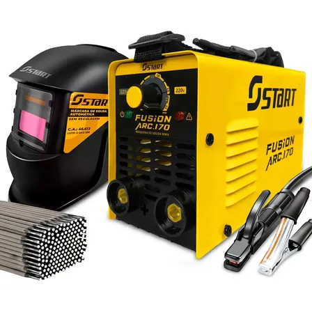 Maquina Inversora Solda Fusion Arc 170a Bivolt + Acessórios Amarelo 127/220v