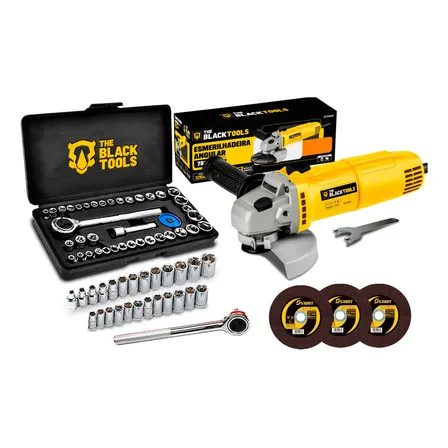 Lixadeira Esmerilhadeira Profissional 4.1/2 Com Jogo 40 Pçs Amarelo 220v 60hz
