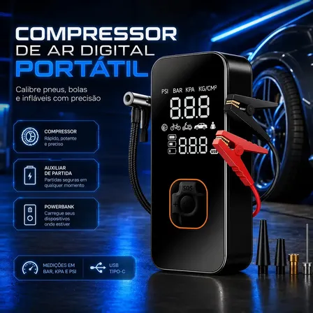 Bomba Elétrica Portátil Digital Para Encher Pneu De Carro Moto Bicicleta Inflador Automotivo