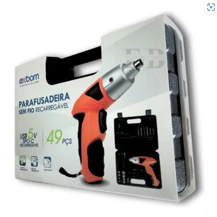 Mini Parafusadeira sem Fio Recarregável USB com Maleta 49 peças MQL-PFU49A EXBOM