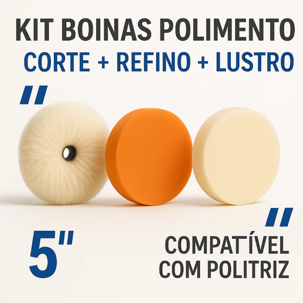 Kit Boinas Polimento Automotivo 5″ Corte + Refino + Lustro Compatível Politriz Rotativa