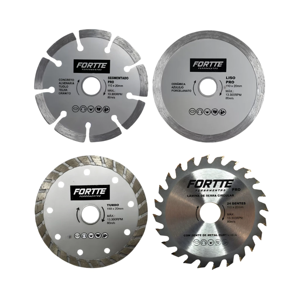 Kit Disco Diamantado e Serra Circular C/4 Peças 110 x 20mm Para Serra Mármore