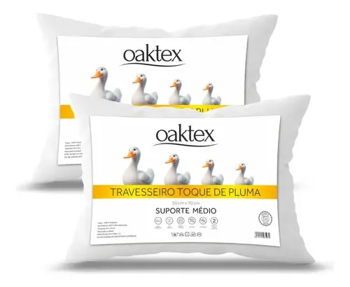Kit 2 Travesseiros 70x50 Antialérgico Lavável Fibra Siliconada Oaktex