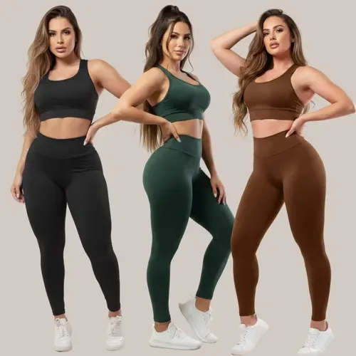Kit 3 Conjunto Academia Calça Legging E Top Roupa Feminina
