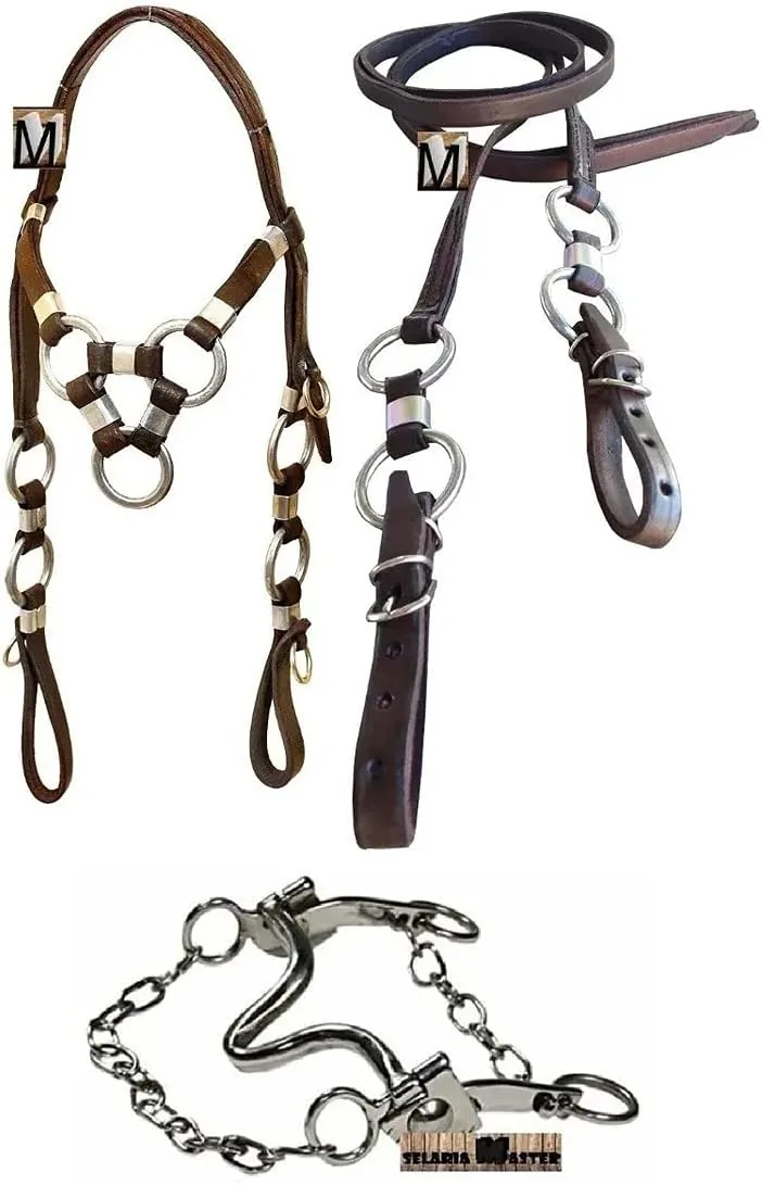 Kit Cabeçada 3 argolas + rédea 4 argolas + freio