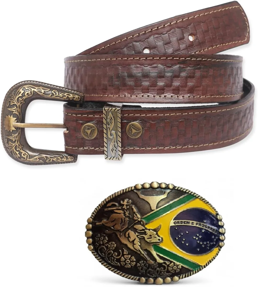 Kit Cinto Country entalhado + fivela Cowboy Dr Rodeio