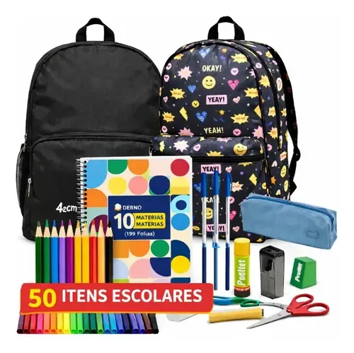 Kit Material Escolar Completo 50 Itens