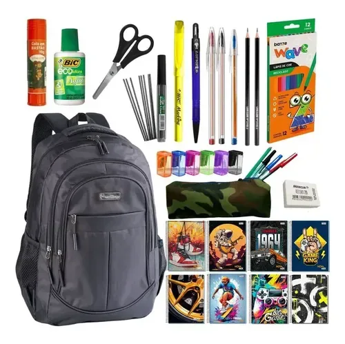 Kit Material Escolar Completo Ensino Médio Juvenil Menino