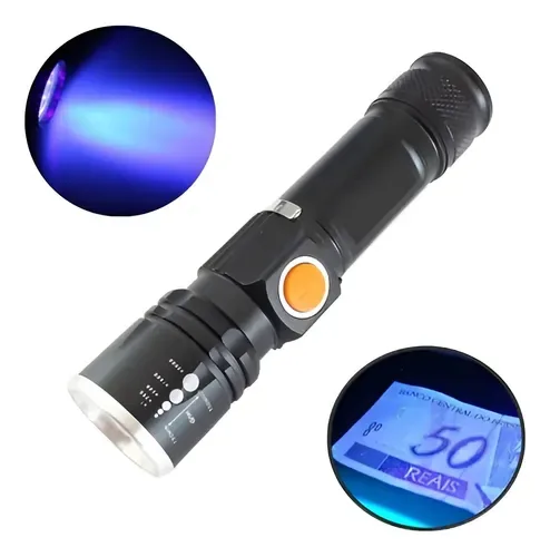 Lanterna UV Recarregável LED T6 80000lm Luz Negra Tática Caça Escorpião