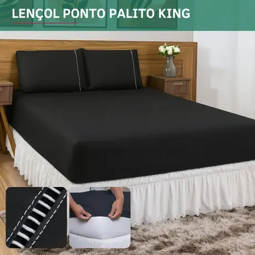 Jogo De Cama King 3 Peças Percal 400 Fios Premium C/ Fronha Ponto Palito Toque