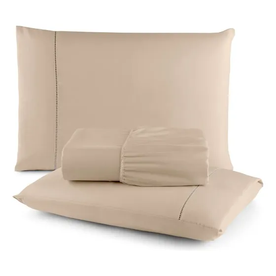 Jogo De Lençol Para Cama Casal Super King Size 400 Fios Cor Cáqui Desenho Do Te