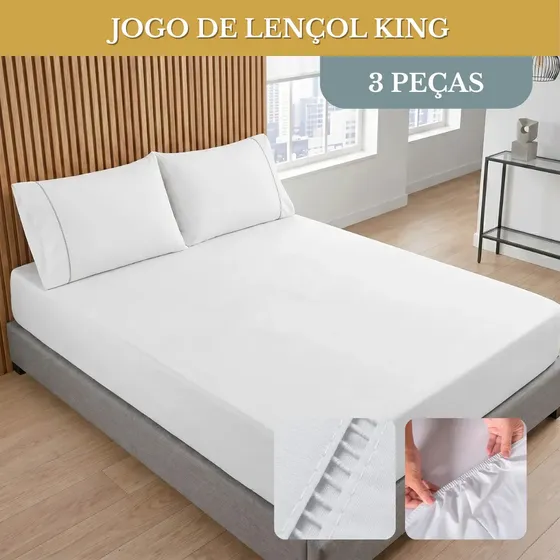 Jogo De Lençol Cama King Size 03 Peças 400 Fios Ponto Palito Toque Suave Macio