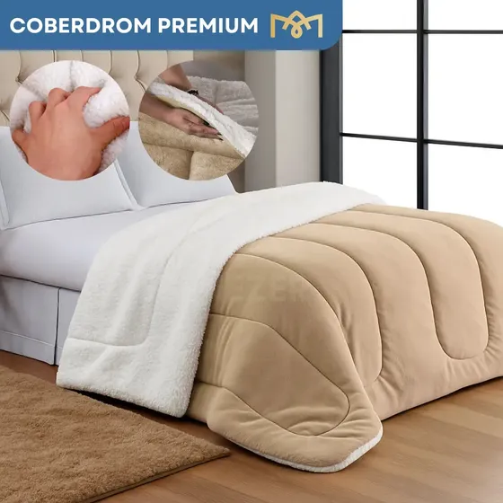 Coberdrom Edredom Sherpa Casal Queen Grosso Sofisticado Macio Cor Caqui Resiste