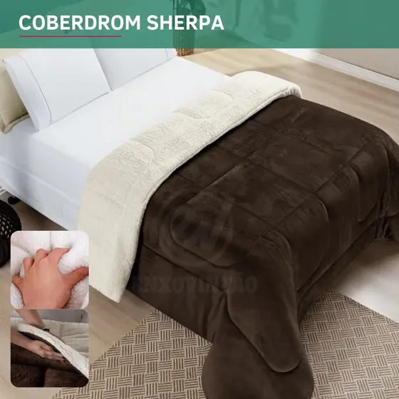 Coberdrom Dupla Face Casal Queen Sherpa Inverno Pele Carneiro Macio Suave Quent