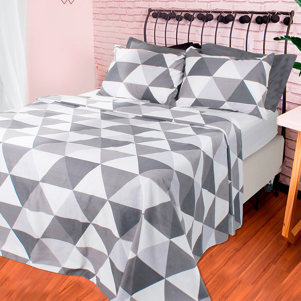 Jogo de Cama Lençol 4 Peças Casal Com Elástico Estampado 138x188x30cm BF Colchões
