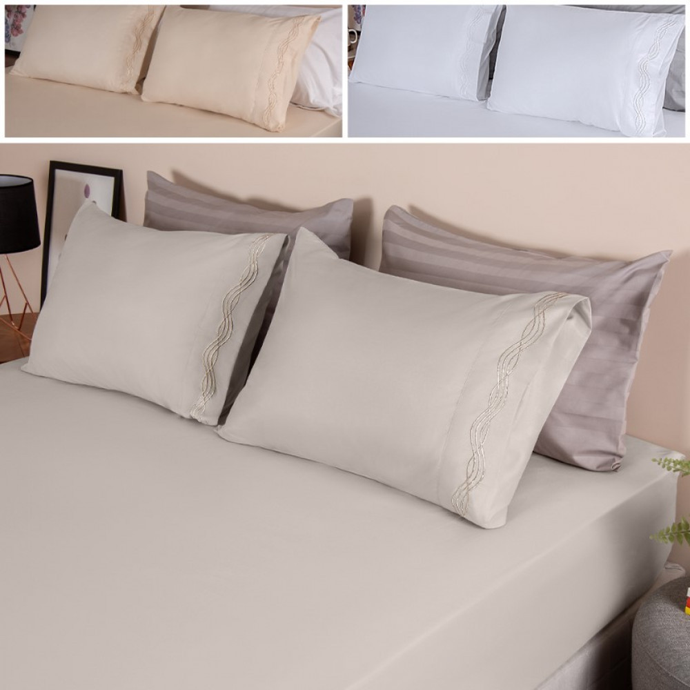 Jogo de Cama Queen 3 Peças Micro Percal 300 Fios Bordado Branco - BF Colchões