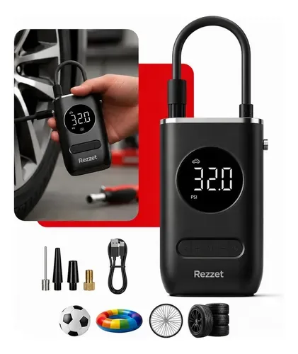 Mini Compressor Digital Portátil Rezzet para Carro, Moto e Bicicleta