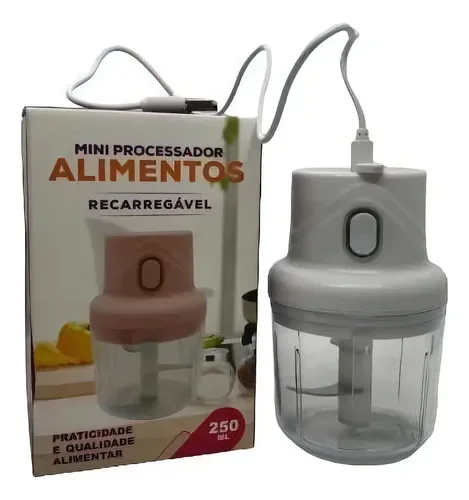 Mini Processador de Alimentos 250 ml Recarregável com Cabo USB