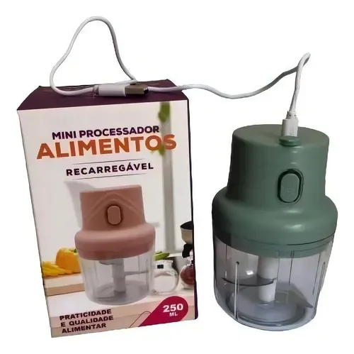 Mini Processador de Alimentos 250 ml Recarregável com Cabo USB Verde