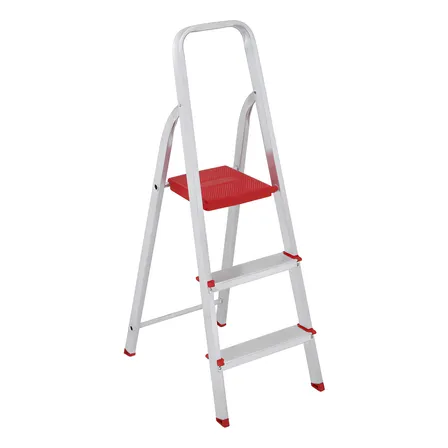 Escada De Aluminio Dobravel Compacta Com 3 Degraus Leve E Resistente