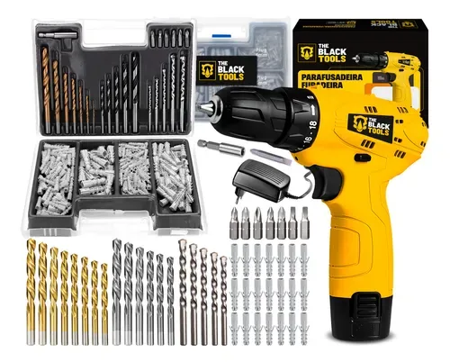 Parafusadeira Furadeira 3/8 Bateria TB12A The Black Tools + Brocas
