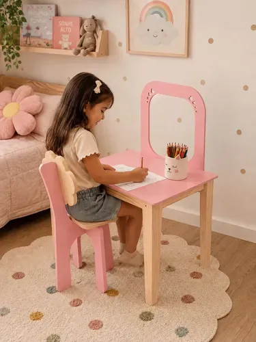 Penteadeira Infantil Rosa Mesinha Carteira Didática Meninas