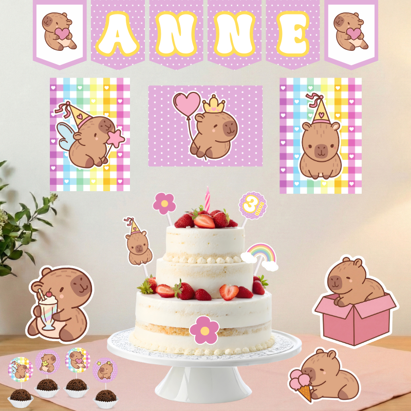 Decoração Aniversário - Kit Festa - Capivara Fofas Personalizado