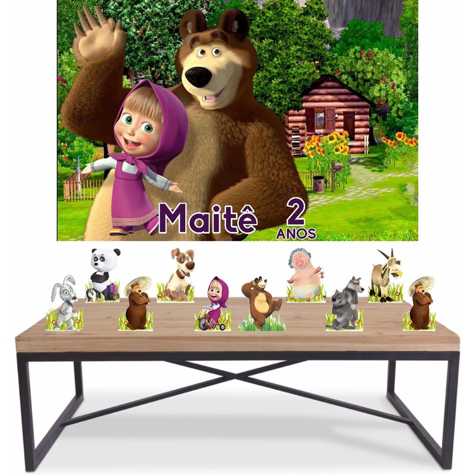 Kit Festa Masha E O Urso - 8 De Mesa + Painel Decorativo