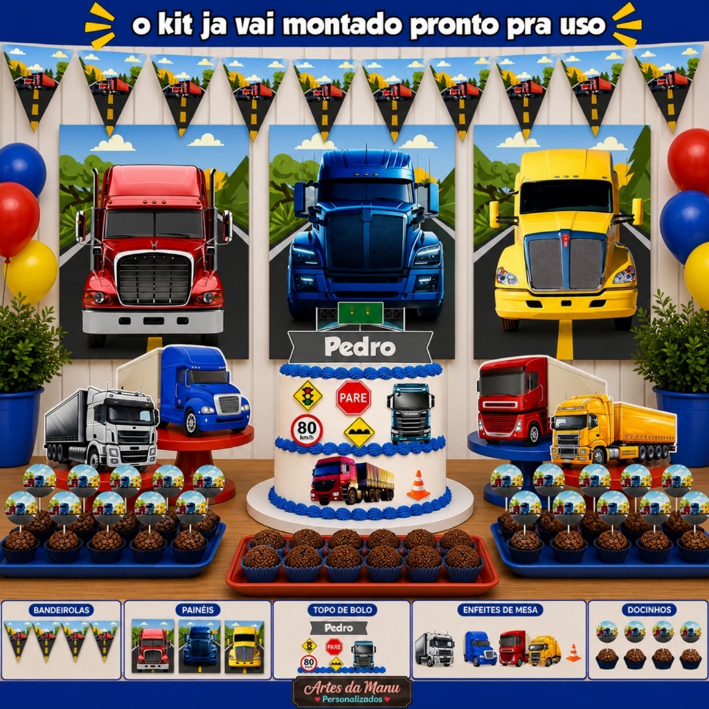 Kit Só Um Bolinho Tema Caminhão Carreta Scania - A Festa Perfeita! - Kit Pronto Festa em Casa