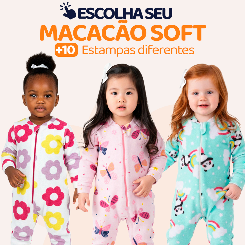 Escolha Seu Macacão Bebe Menina Roupa Inverno Soft Peluciado Zíper Quentinho Confortável Capivara, Panda, Unicórnio L09