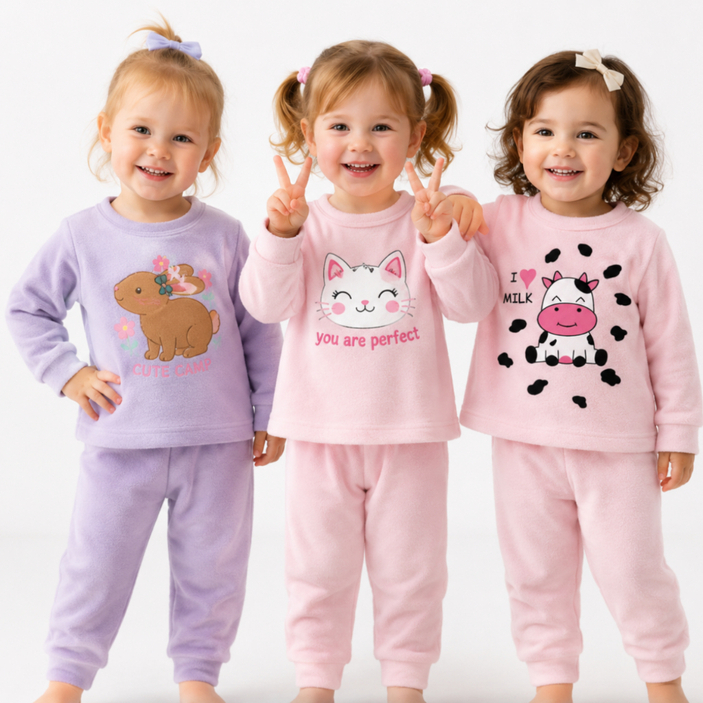 Kit 4 Peças Soft conjunto Infantil Menina Inverno 2 Conjuntos Sortidos P ao G (1 a 3 Anos) Super Macio e Quentinho
